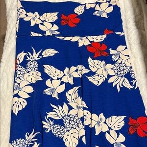 LuLaRoe Hawaiian Caribbean Blue and Red Tropical Floral Maxi Skirt size XS